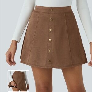 HALARA Brown Button-Front Mini Skirt